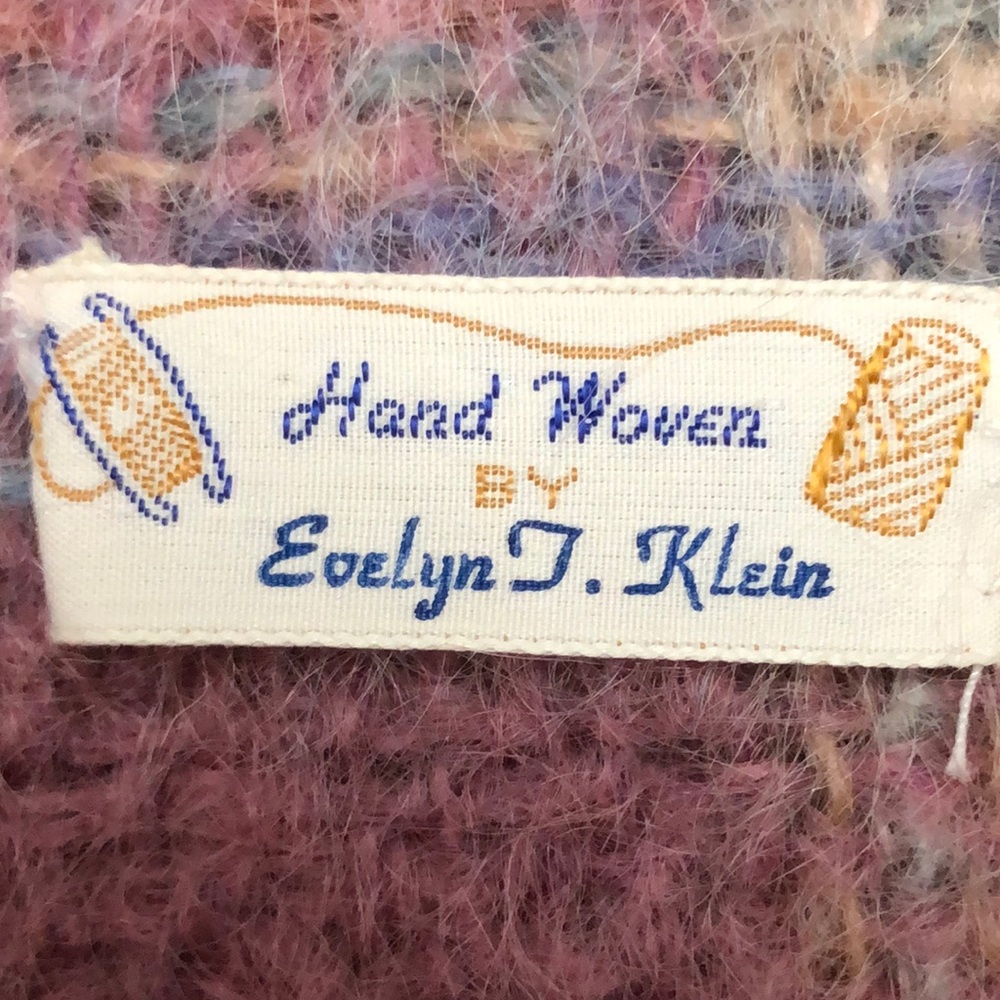 VTG Evelyn T Klein Mohair Wool Plaid Shawl Wrap Large Fringed Hand Woven - Picture 2 of 11